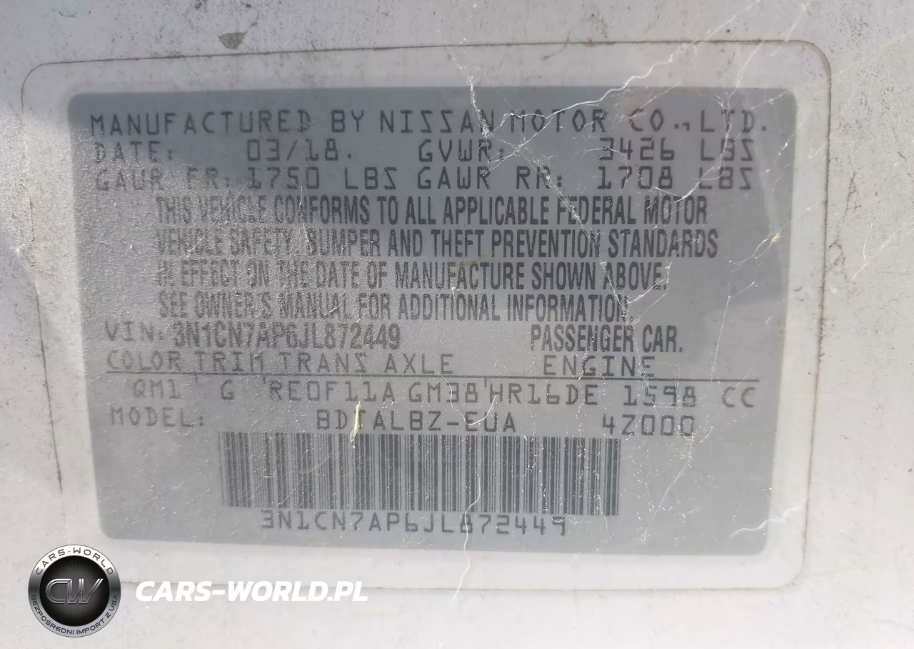 2018 Nissan Versa 1.6 Sv VIN:3N1CN7AP6JL872449 - 9