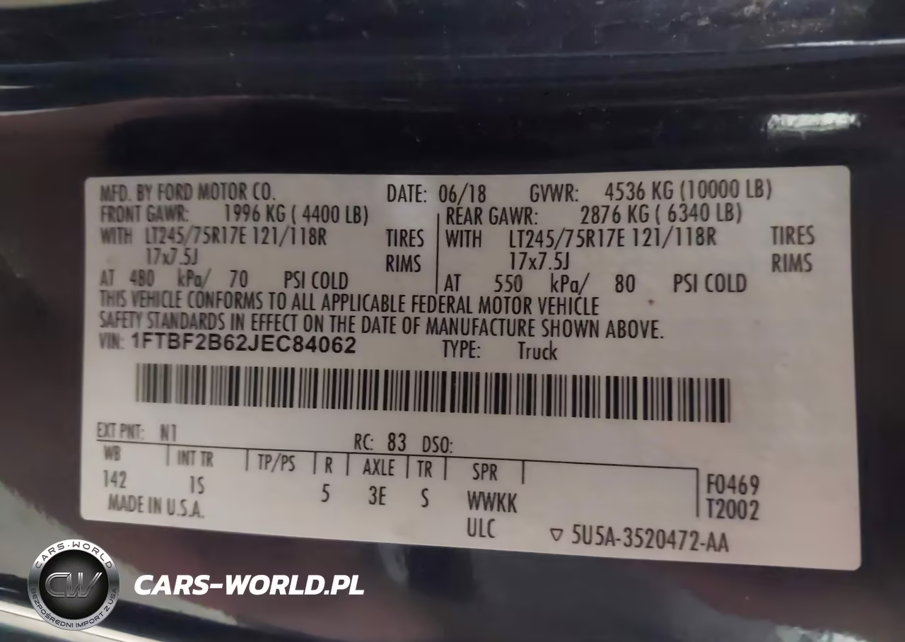 2018 Ford F-250 Xl VIN:1FTBF2B62JEC84062 - 9