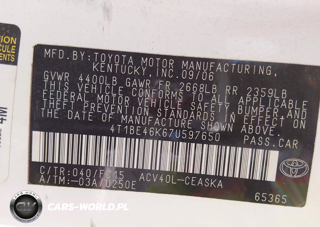 2007 Toyota Camry Se VIN:4T1BE46K67U597650 - 9