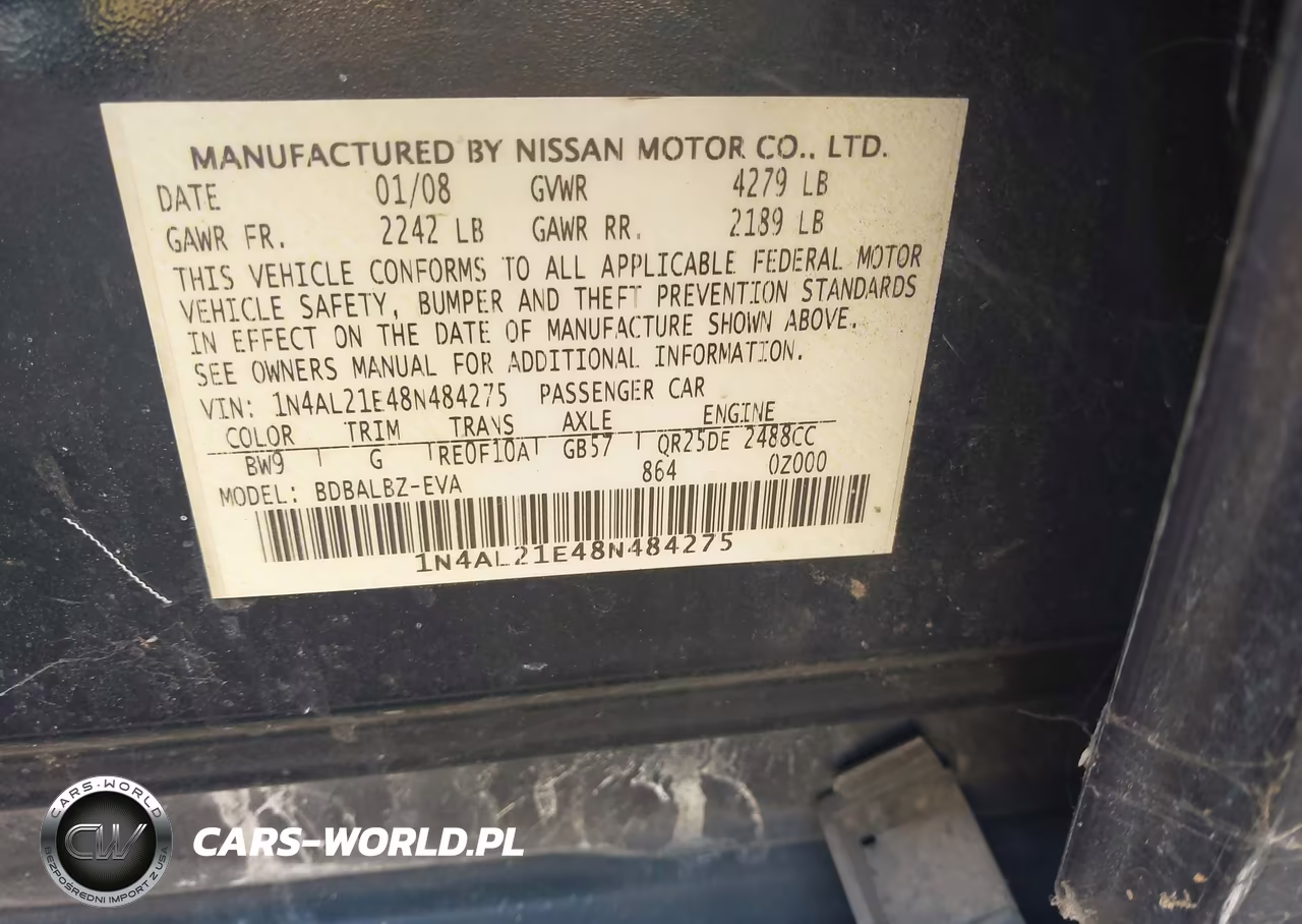 2008 Nissan Altima 2.5 S VIN:1N4AL21E48N484275 - 9