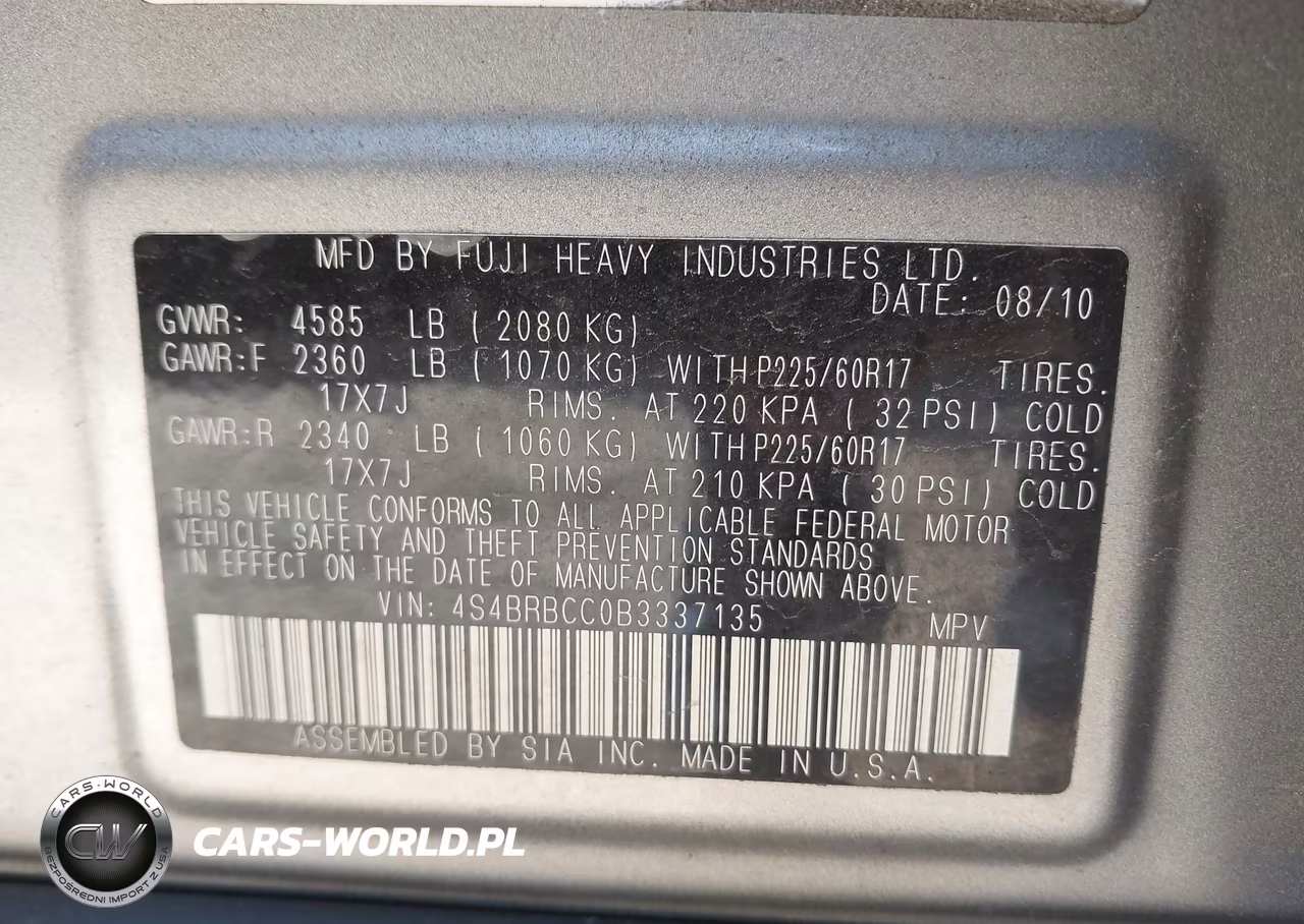 2011 Subaru Outback 2.5I Premium VIN:4S4BRBCC0B3337135 - 9