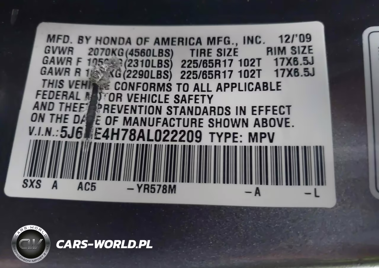 2010 Honda Cr-V Ex-L VIN:5J6RE4H78AL022209 - 9