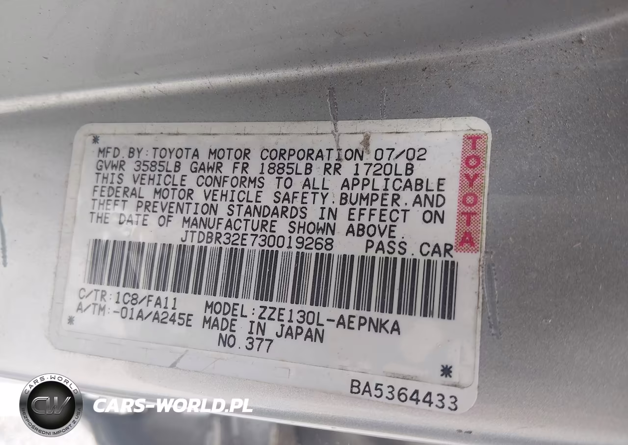 2003 Toyota Corolla Le VIN:JTDBR32E730019268 - 9