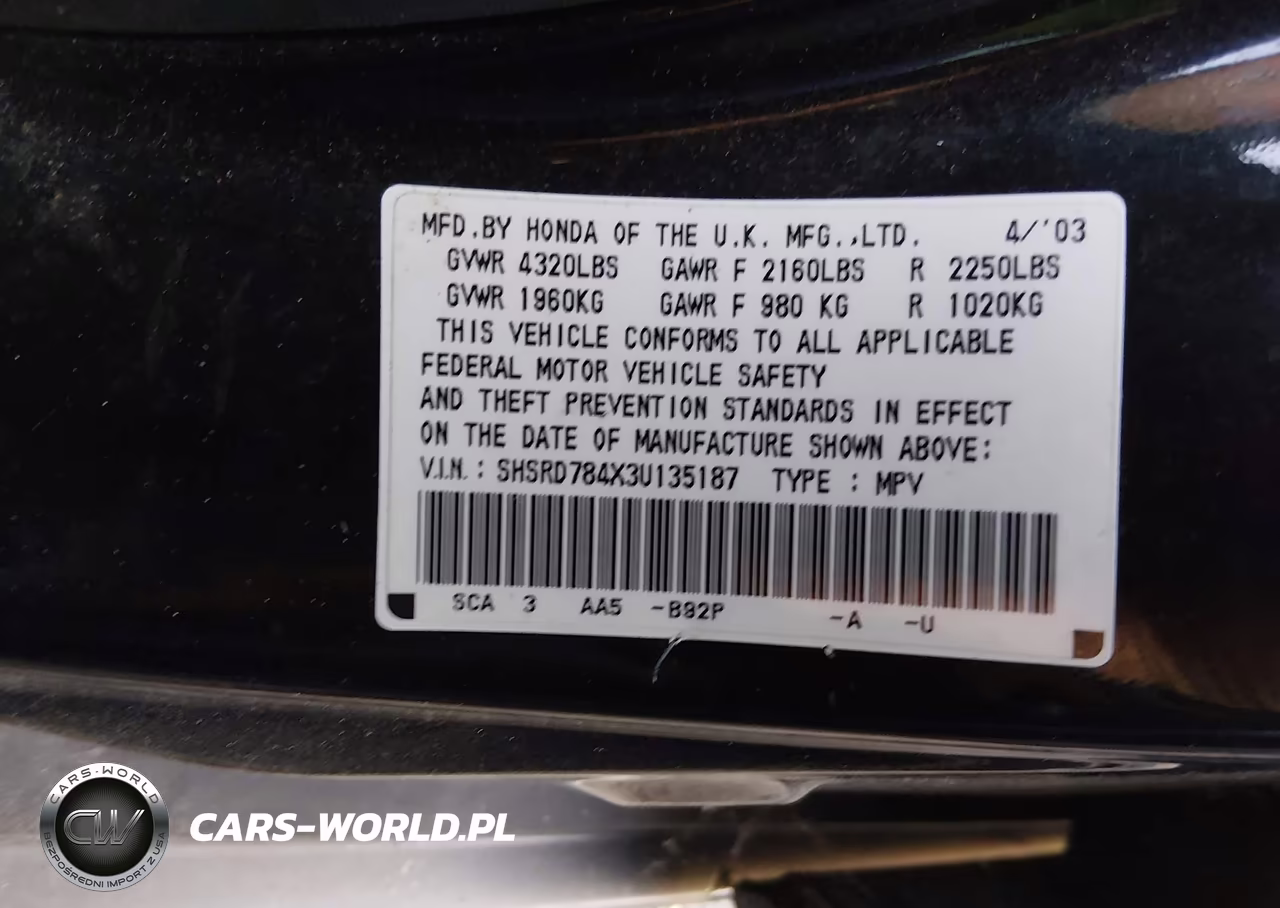 2003 Honda Cr-V Lx VIN:SHSRD784X3U135187 - 9