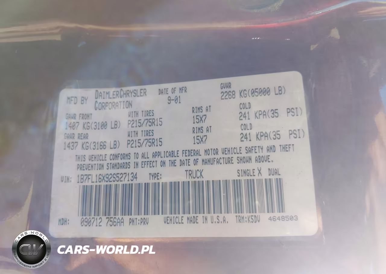 2002 Dodge Dakota VIN:1B7FL16X92S527134 - 9