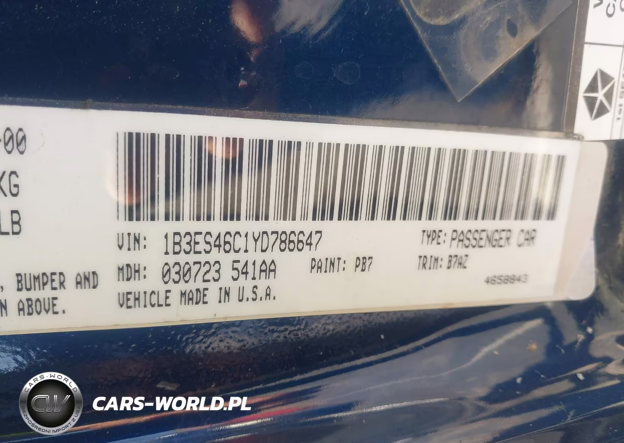 2000 Dodge Neon Highline VIN:1B3ES46C1YD786647 - 9