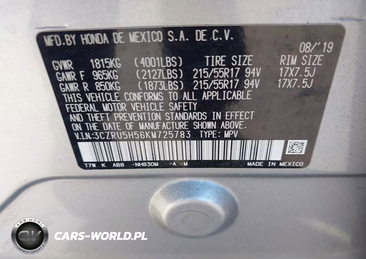 2019 Honda Hr-V Ex VIN:3CZRU5H56KM725783 - 9