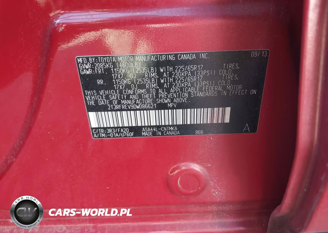 2013 Toyota Rav4 Xle VIN:2T3RFREV9DW086621 - 9