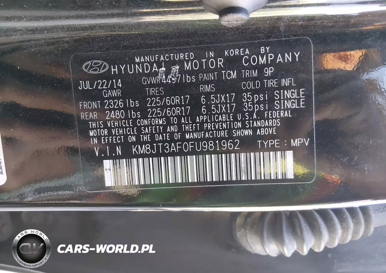 2015 Hyundai Tucson Gls VIN:KM8JT3AF0FU981962 - 9
