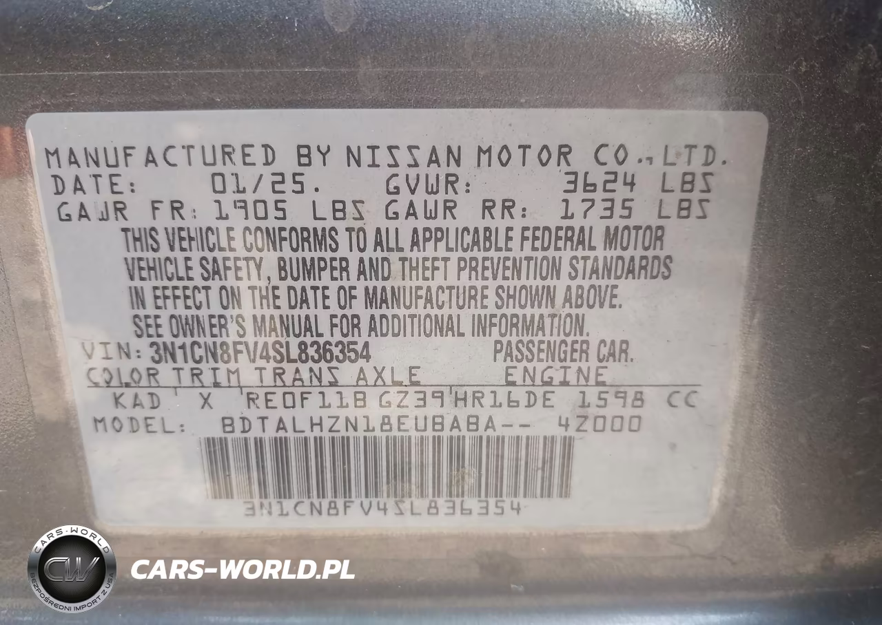 2025 Nissan Versa 1.6 Sr VIN:3N1CN8FV4SL836354 - 9