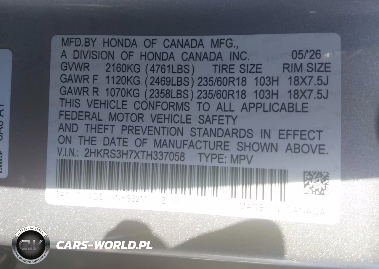 2026 Honda Cr-V Ex-L 2Wd VIN:2HKRS3H7XTH337058 - 9