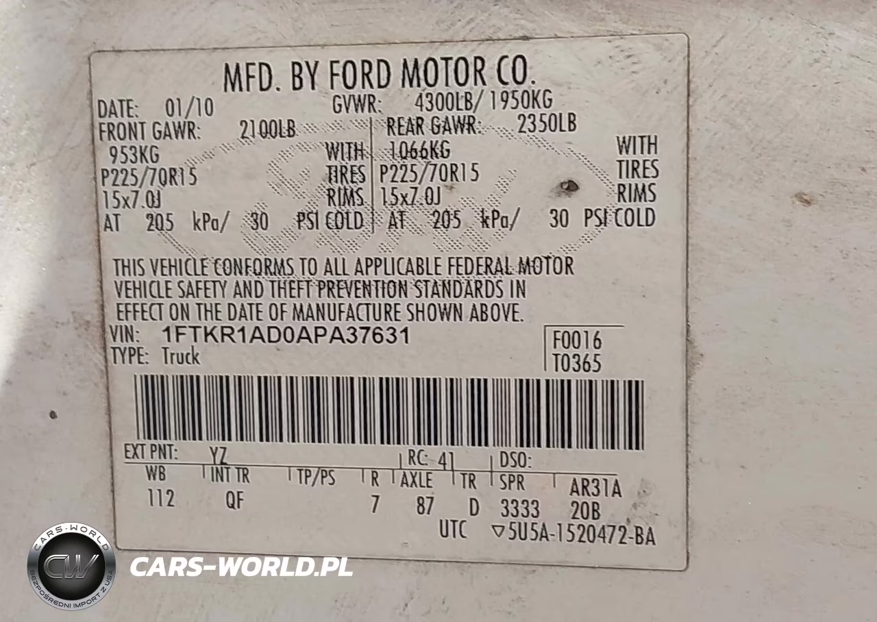 2010 Ford Ranger Xl-Xlt VIN:1FTKR1AD0APA37631 - 9