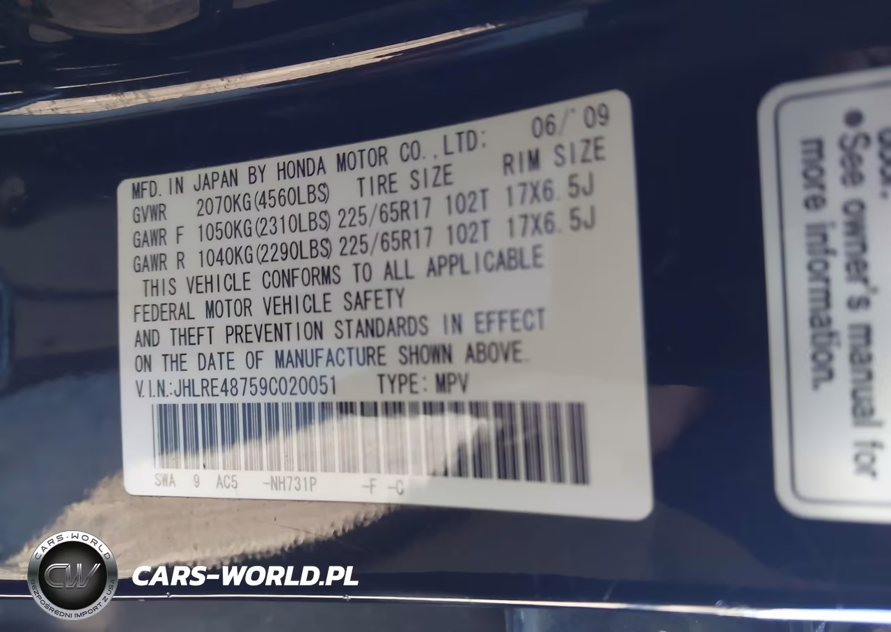 2009 Honda Cr-V Ex-L VIN:JHLRE48759C020051 - 9