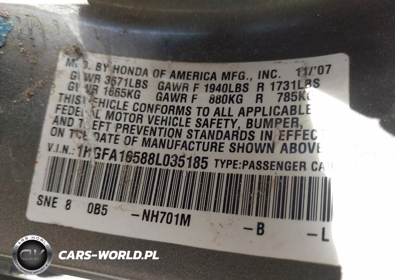 2008 Honda Civic Sdn Lx VIN:1HGFA16588L035185 - 9