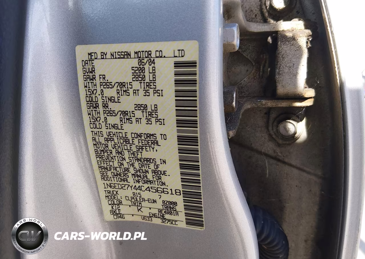 2004 Nissan Frontier Xe-V6 VIN:1N6ED27Y44C456618 - 9