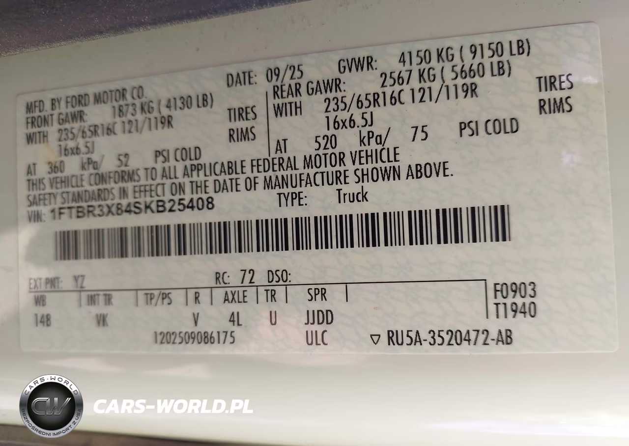 2025 Ford Transit-250 Cargo Van VIN:1FTBR3X84SKB25408 - 9