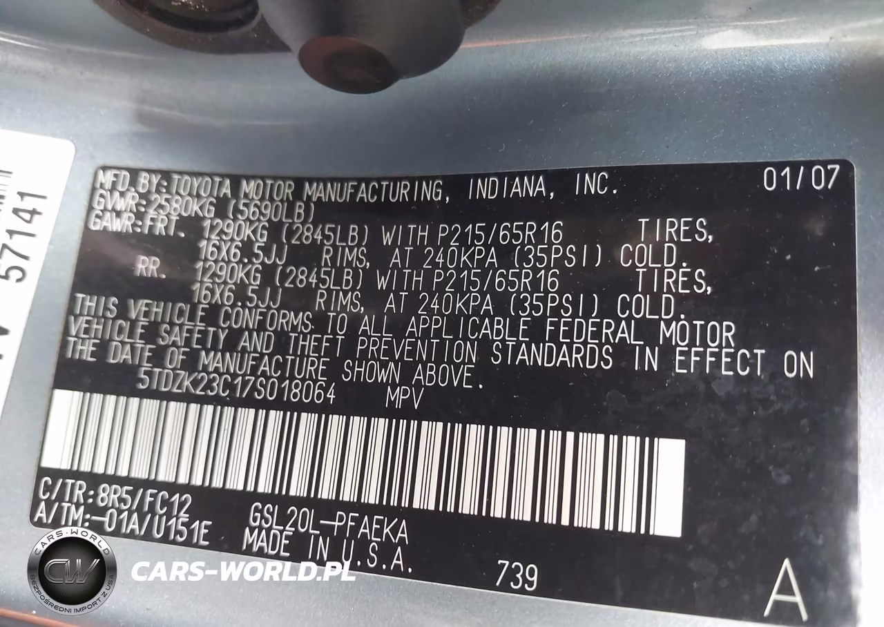 2007 Toyota Sienna Le VIN:5TDZK23C17S018064 - 9
