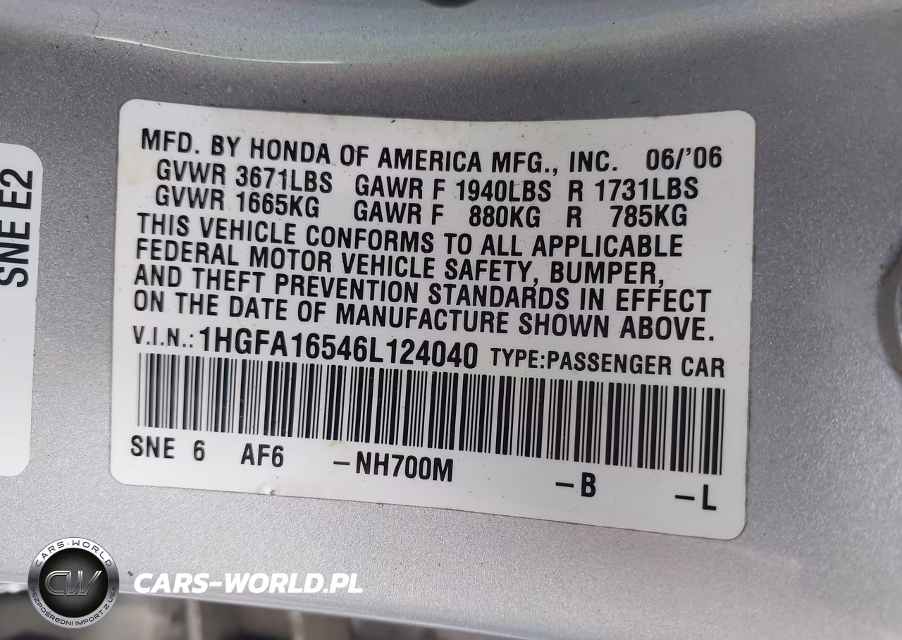 2006 Honda Civic Lx VIN:1HGFA16546L124040 - 9
