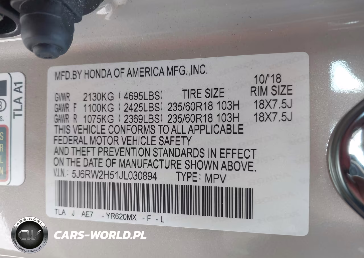 2018 Honda Cr-V Ex VIN:5J6RW2H51JL030894 - 9