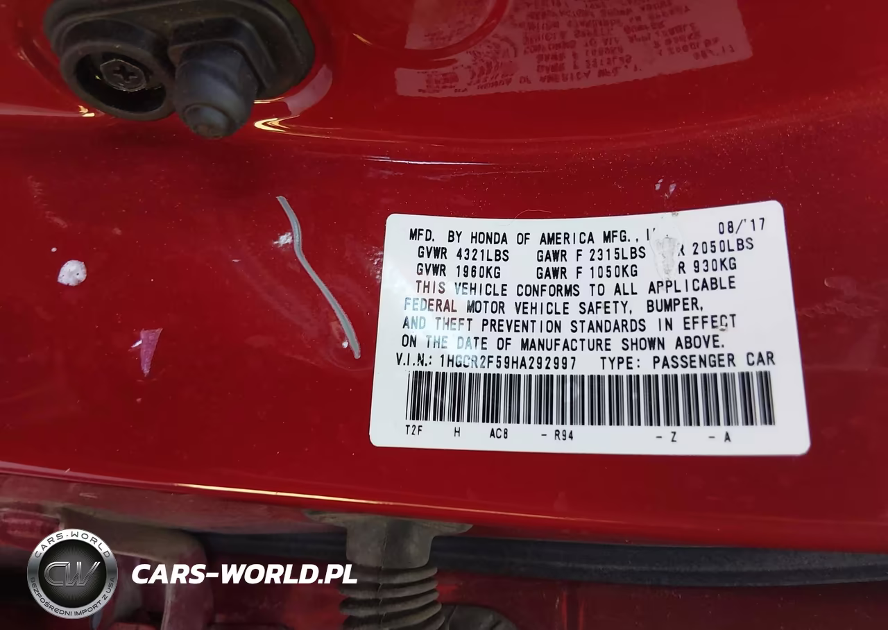 2017 Honda Accord Sport VIN:1HGCR2F59HA292997 - 9