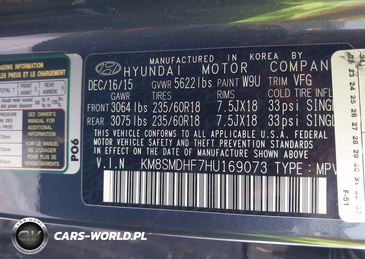 2017 Hyundai Santa Fe Se VIN:KM8SMDHF7HU169073 - 9