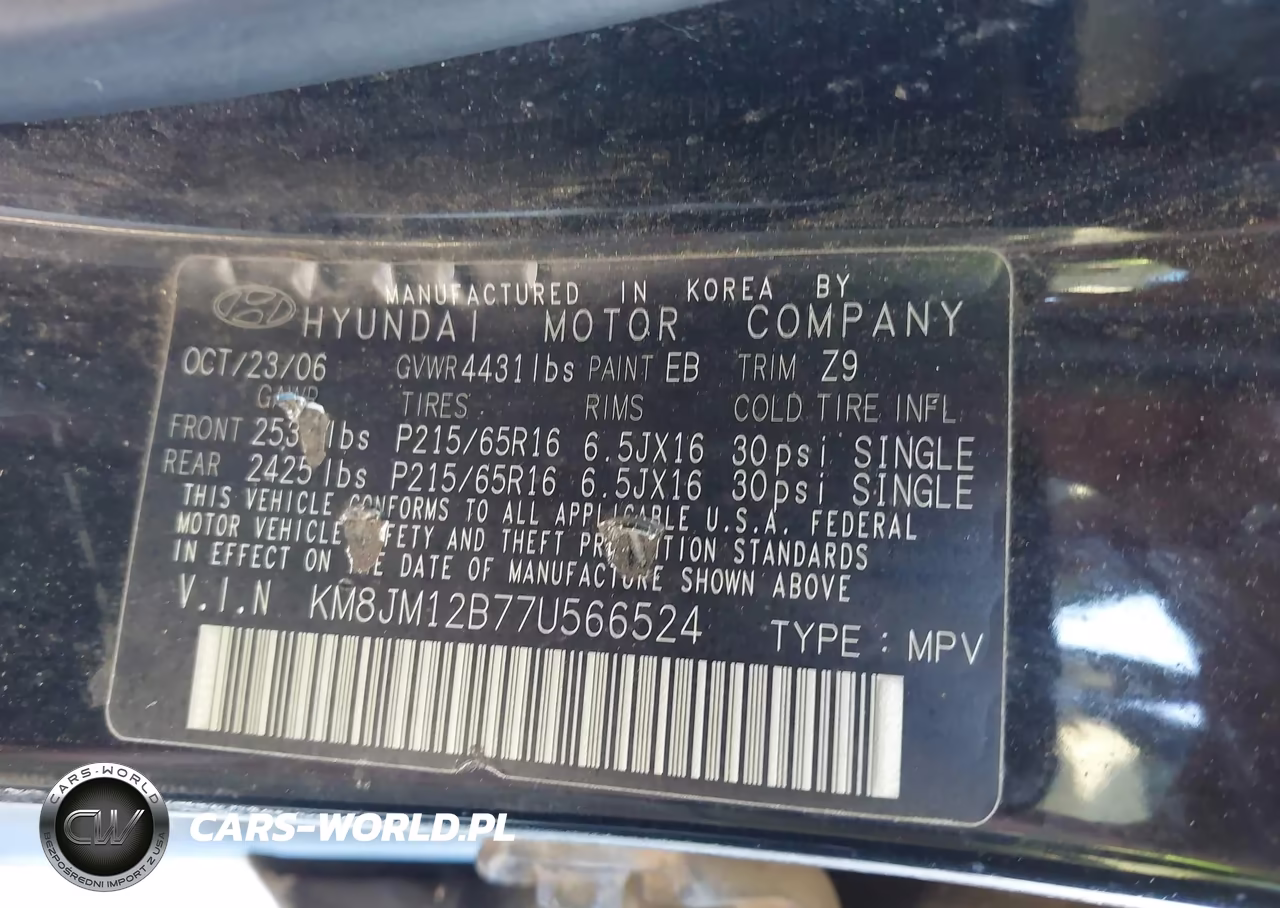 2007 Hyundai Tucson Gls VIN:KM8JM12B77U566524 - 9