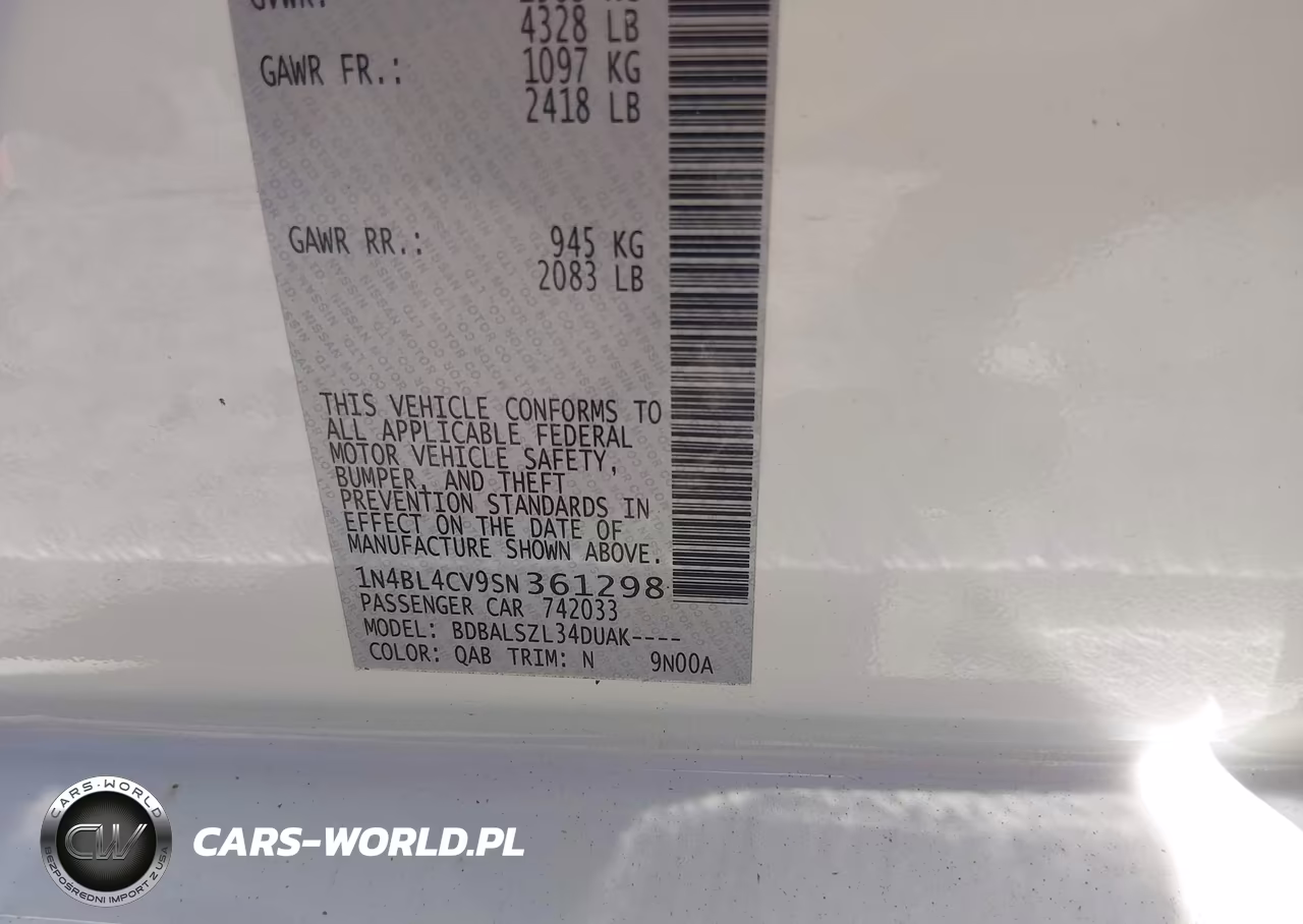2025 Nissan Altima Sr Fwd VIN:1N4BL4CV9SN361298 - 9