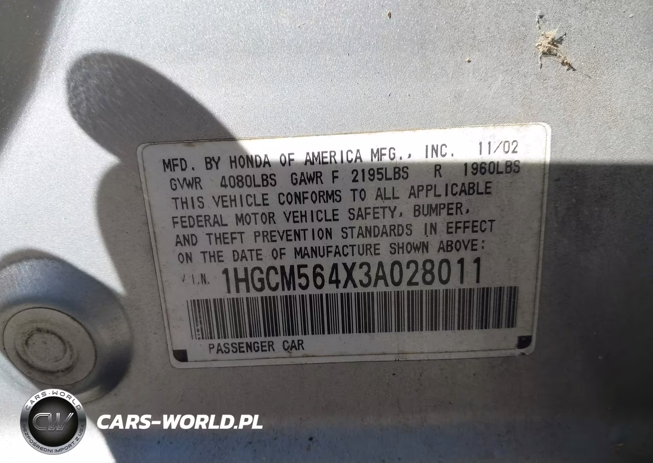 2003 Honda Accord 2.4 Lx VIN:1HGCM564X3A028011 - 9