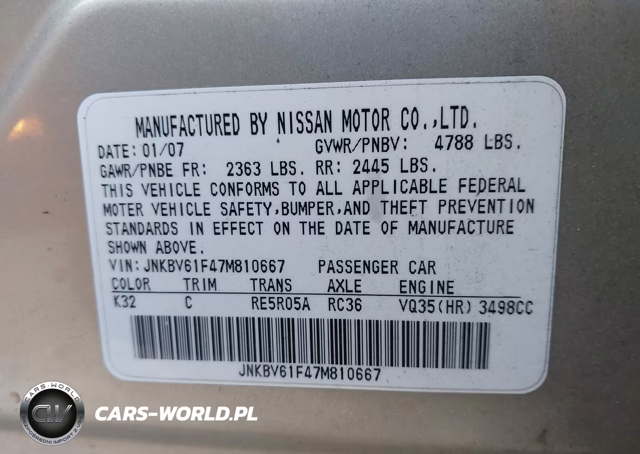 2007 Infiniti G35X VIN:JNKBV61F47M810667 - 9