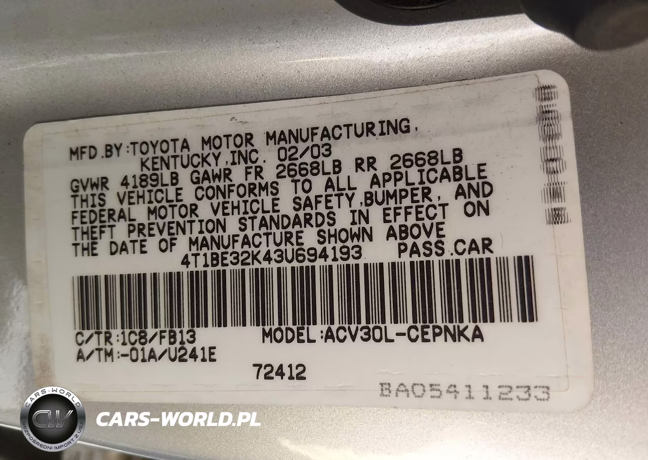 2003 Toyota Camry Le VIN:4T1BE32K43U694193 - 9