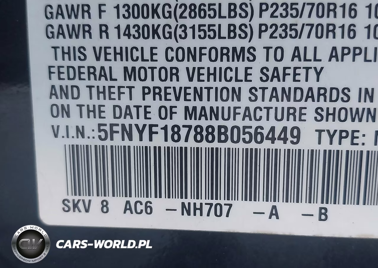 2008 Honda Pilot Ex-L VIN:5FNYF18788B056449 - 9