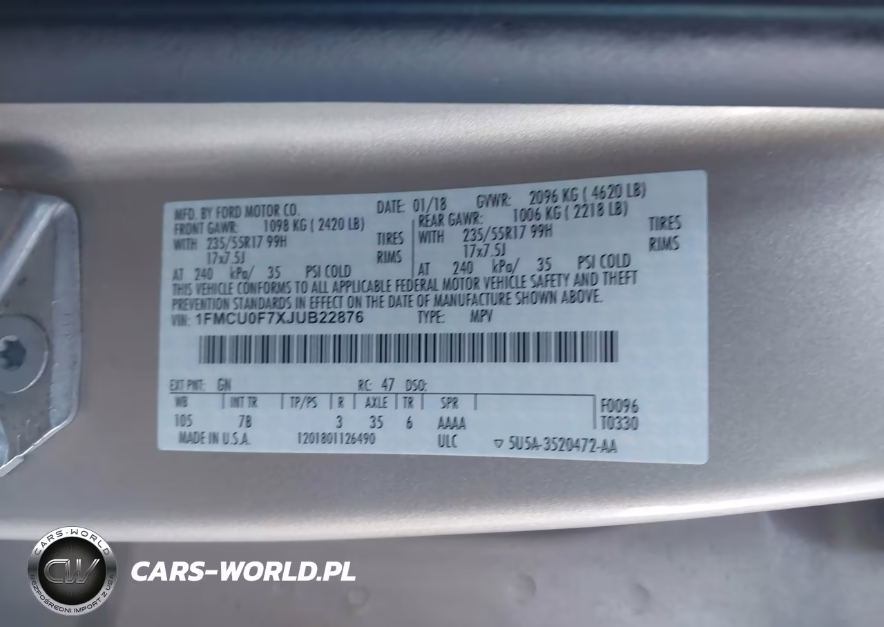 2018 Ford Escape S VIN:1FMCU0F7XJUB22876 - 9