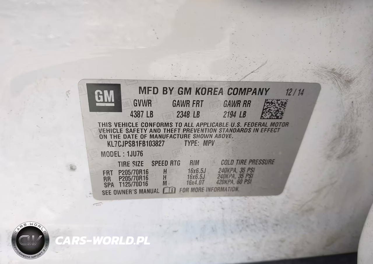 2015 Chevrolet Trax 1Ls VIN:KL7CJPSB1FB103827 - 9