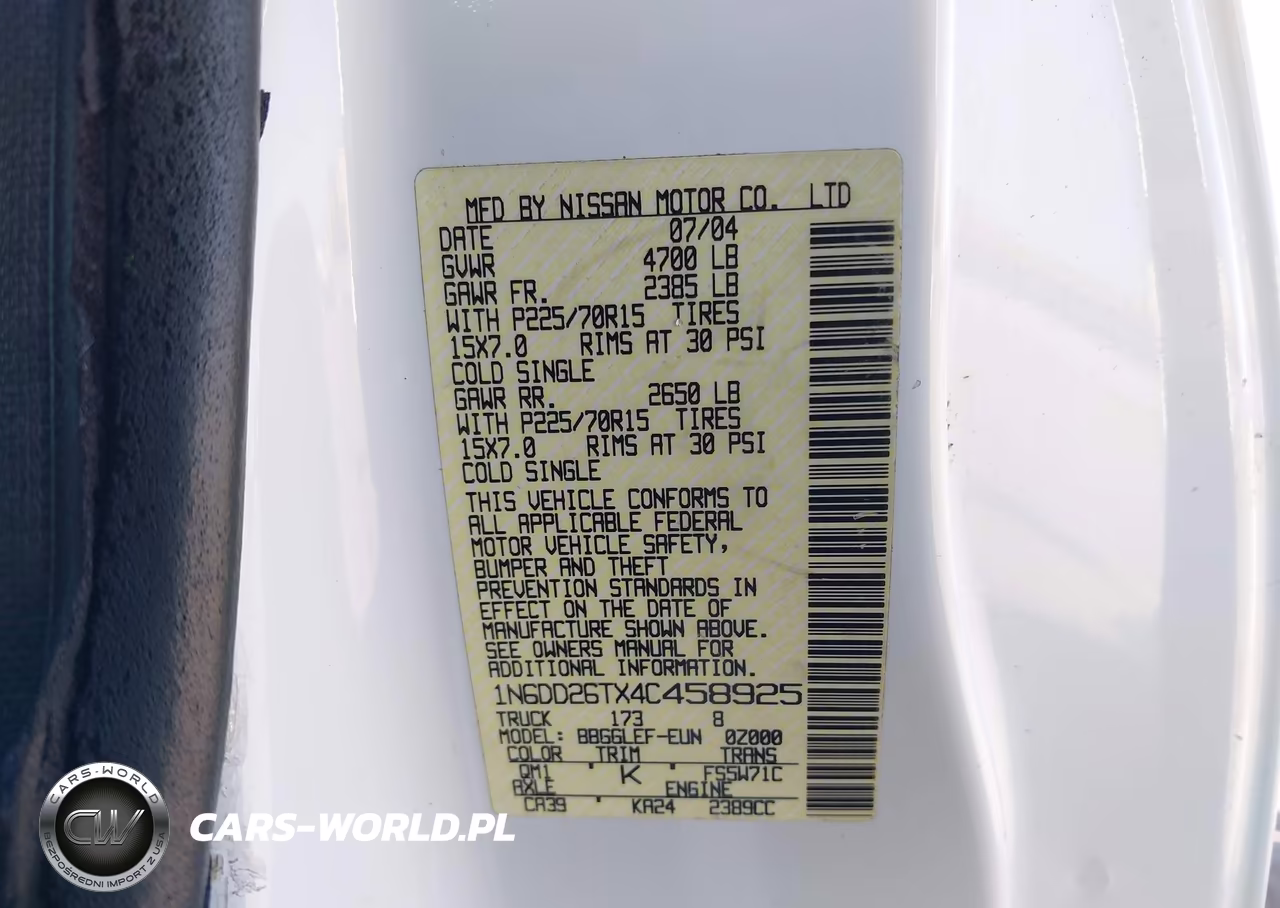 2004 Nissan Frontier Xe VIN:1N6DD26TX4C458925 - 9