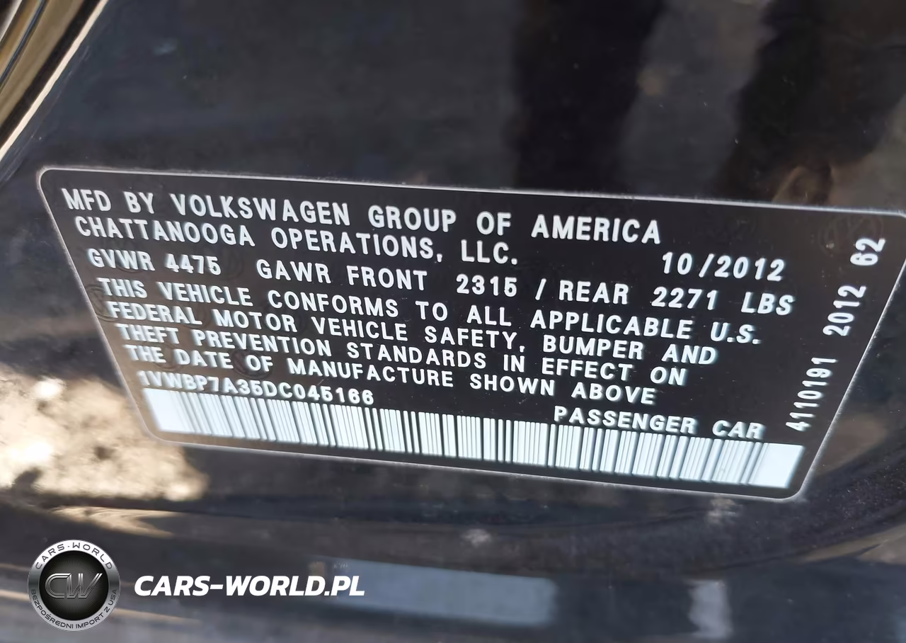 2013 Volkswagen Passat 2.5L Se VIN:1VWBP7A35DC045166 - 9