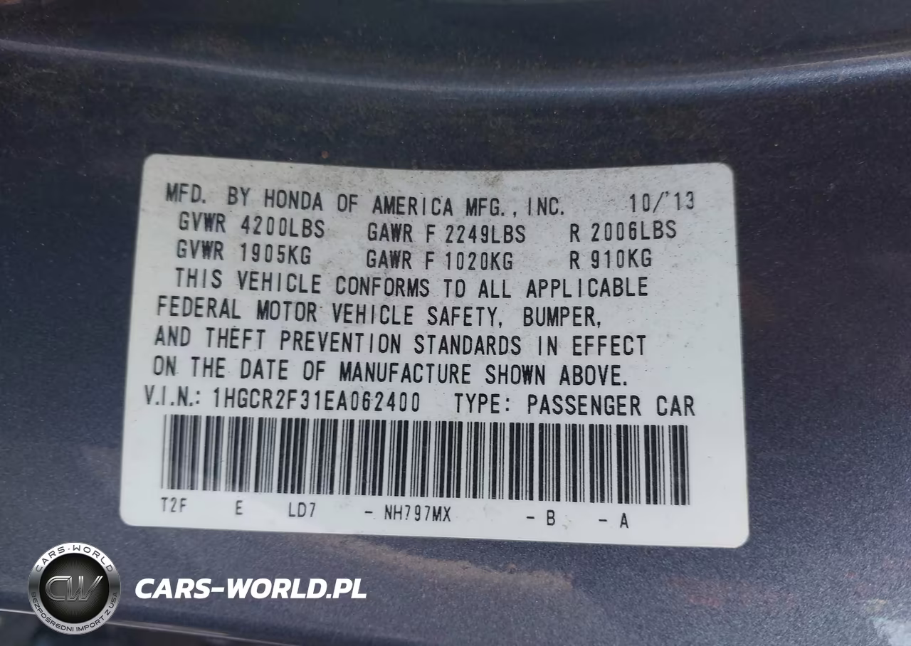 2014 Honda Accord Lx VIN:1HGCR2F31EA062400 - 9