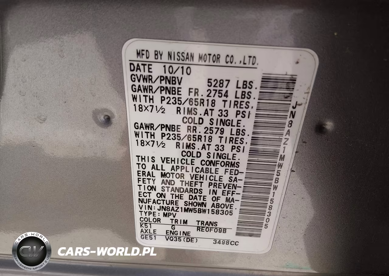 2011 Nissan Murano S VIN:JN8AZ1MW5BW158305 - 9
