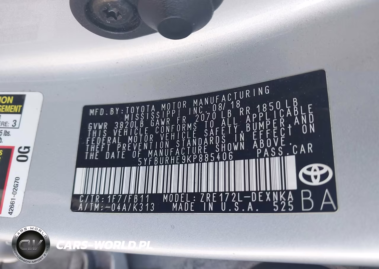 2019 Toyota Corolla Le VIN:5YFBURHE9KP885406 - 9