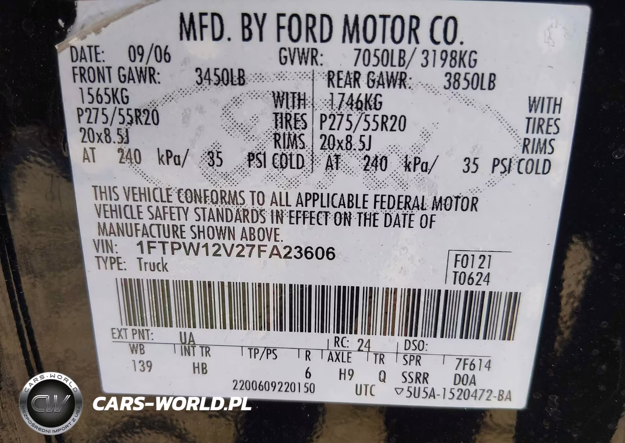 2007 Ford F-150 Lariat-Xlt VIN:1FTPW12V27FA23606 - 9