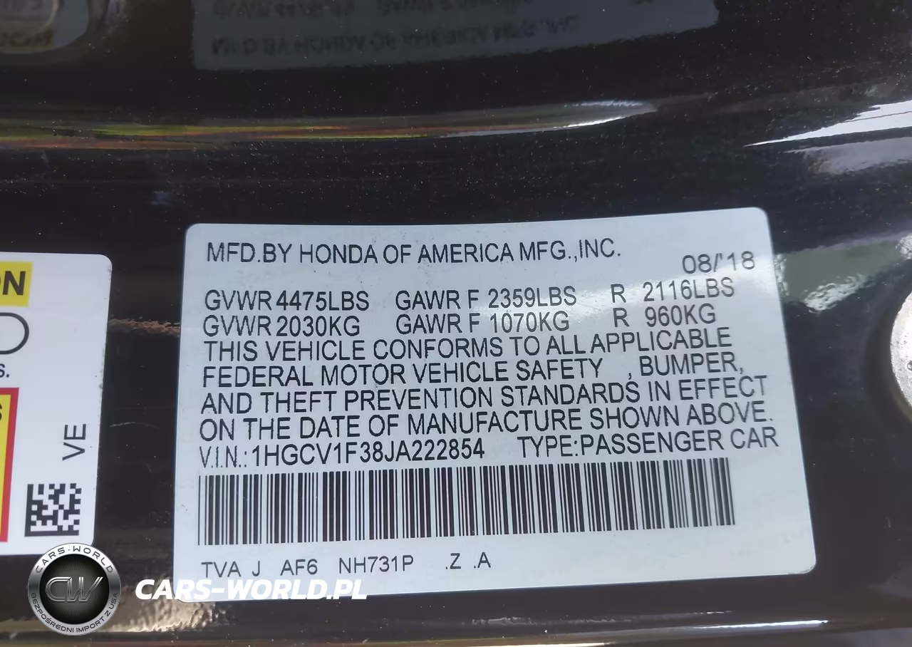 2018 Honda Accord Sport VIN:1HGCV1F38JA222854 - 9