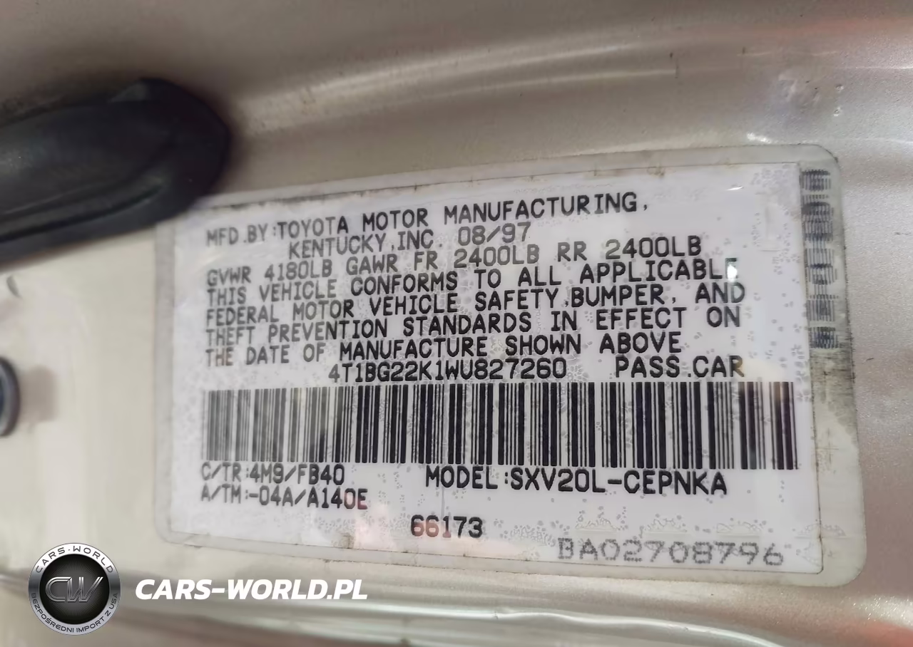 1998 Toyota Camry Le VIN:4T1BG22K1WU827260 - 9
