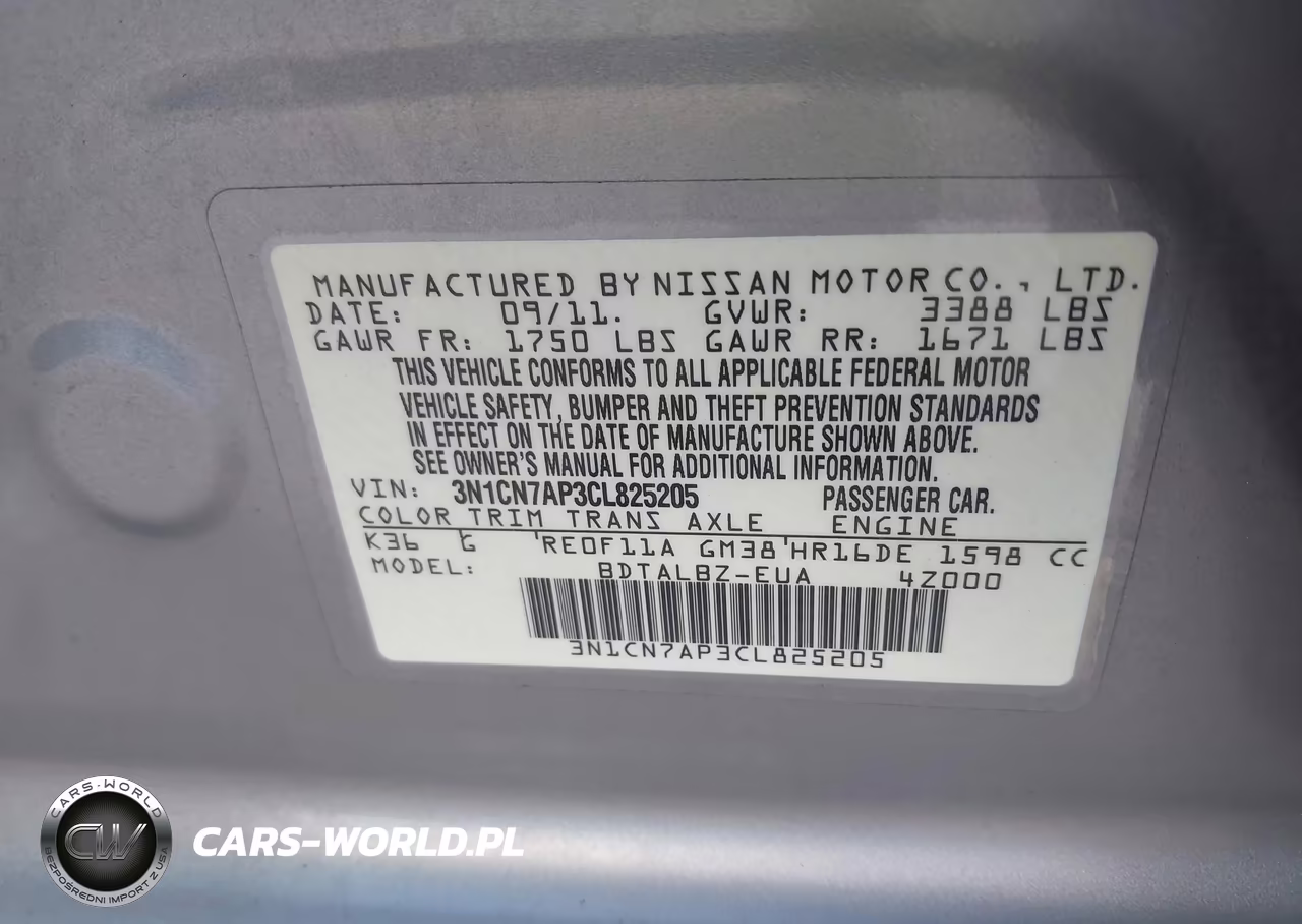 2012 Nissan Versa 1.6 Sv VIN:3N1CN7AP3CL825205 - 9