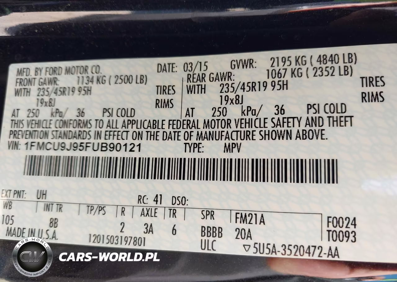 2015 Ford Escape Titanium VIN:1FMCU9J95FUB90121 - 9