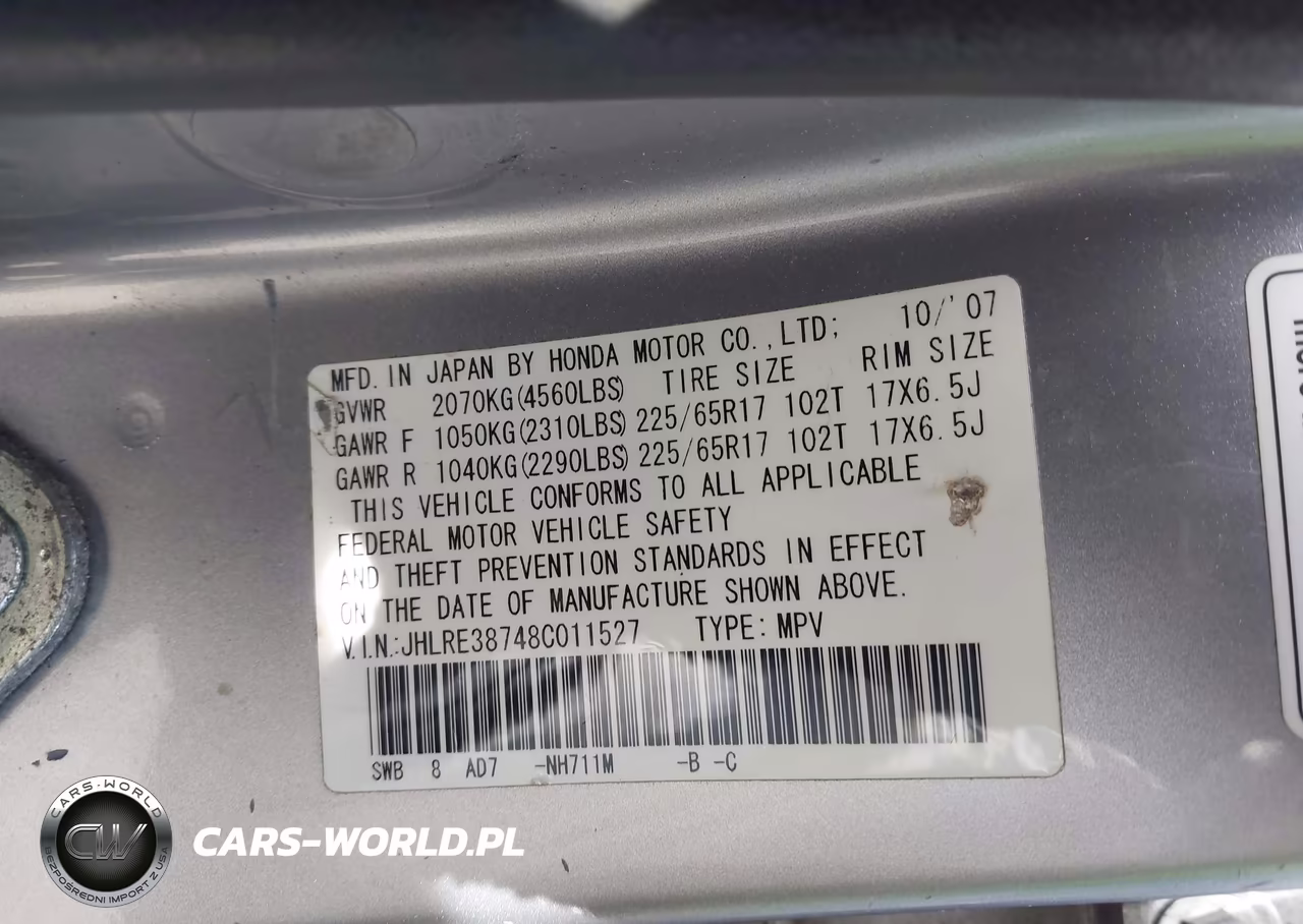 2008 Honda Cr-V Ex-L VIN:JHLRE38748C011527 - 9