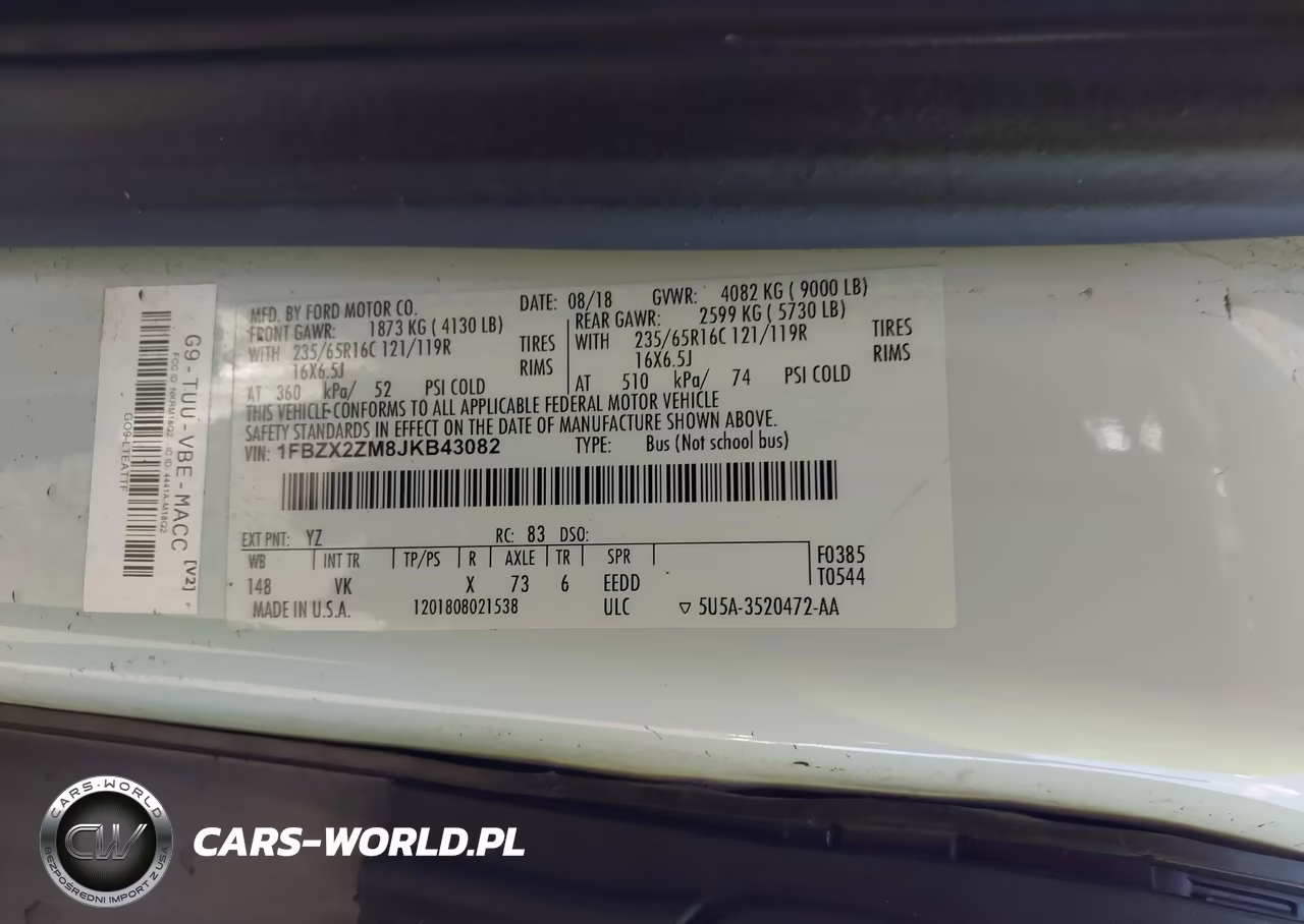 2018 Ford Transit-350 Xl VIN:1FBZX2ZM8JKB43082 - 9