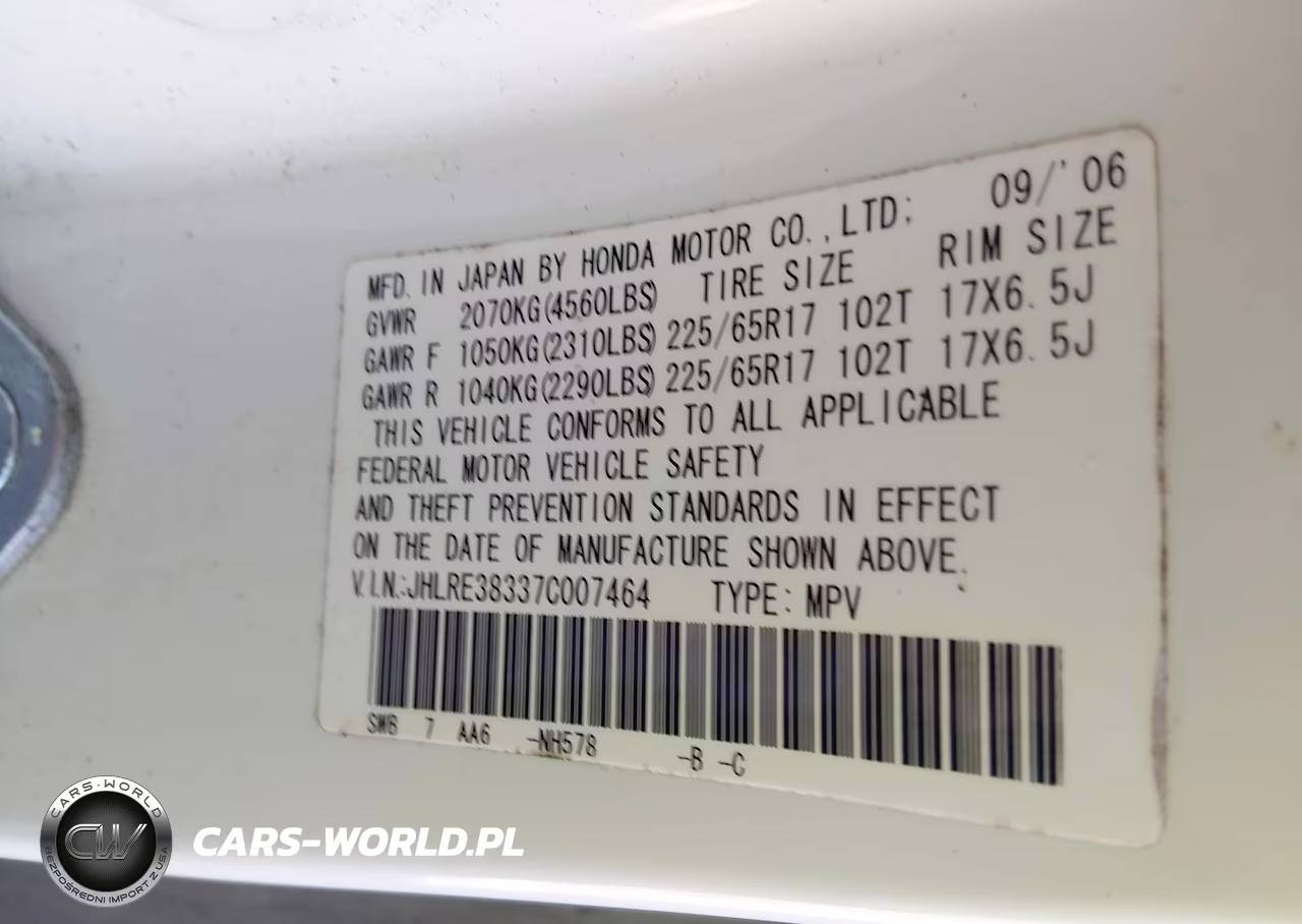 2007 Honda Cr-V Lx VIN:JHLRE38337C007464 - 9