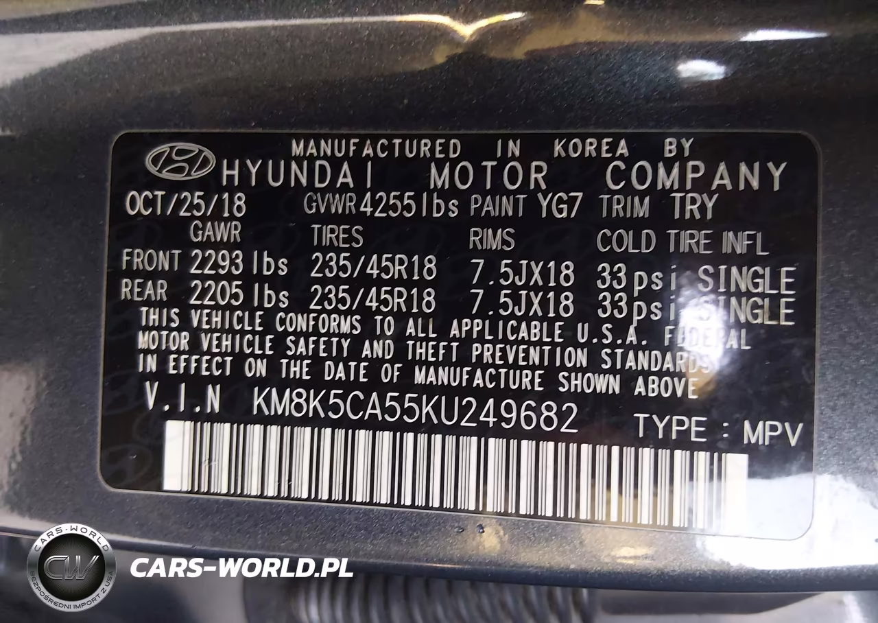 2019 Hyundai Kona Ultimate VIN:KM8K5CA55KU249682 - 9