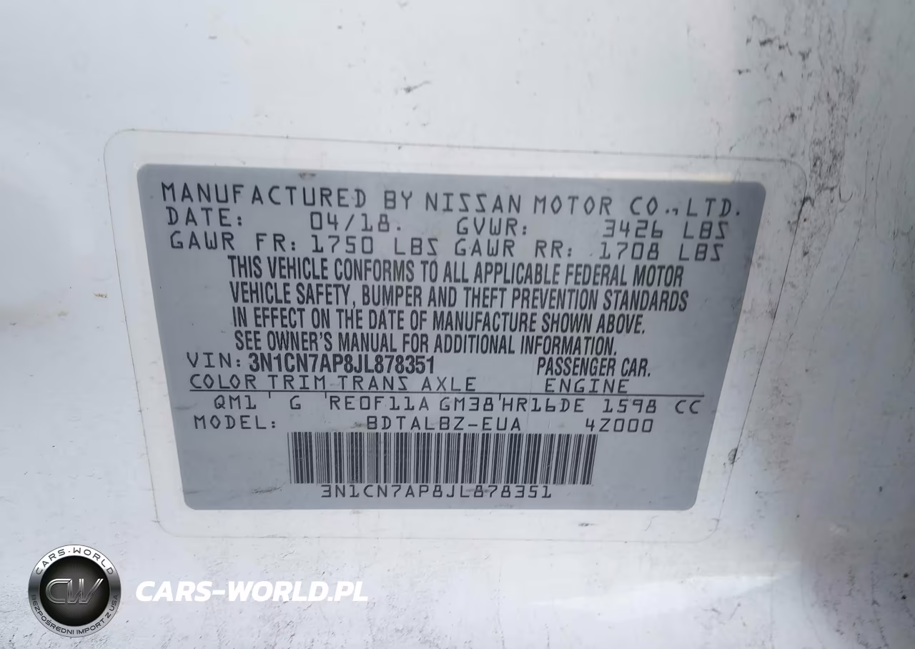 2018 Nissan Versa 1.6 Sv VIN:3N1CN7AP8JL878351 - 9