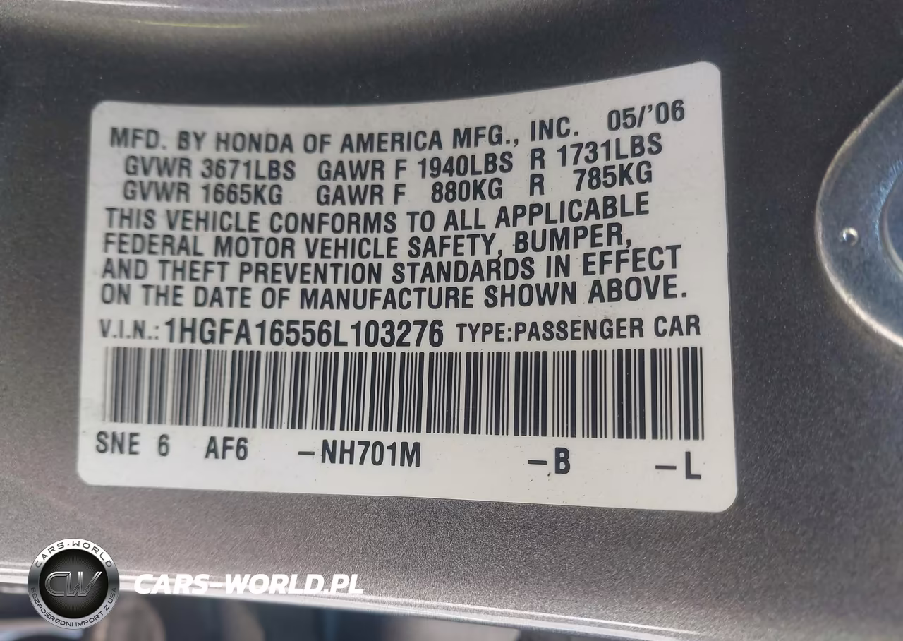 2006 Honda Civic Lx VIN:1HGFA16556L103276 - 9
