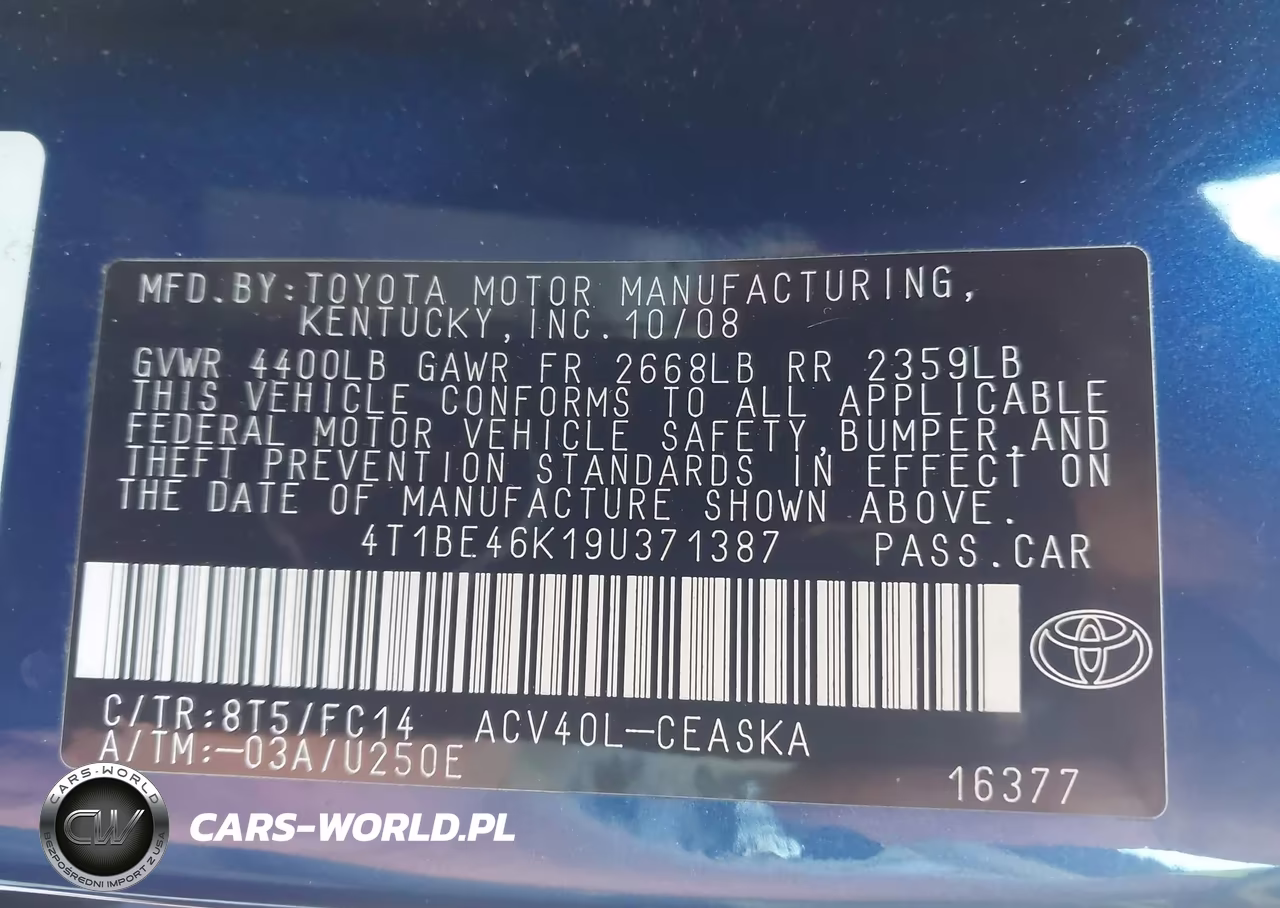 2009 Toyota Camry Se VIN:4T1BE46K19U371387 - 9